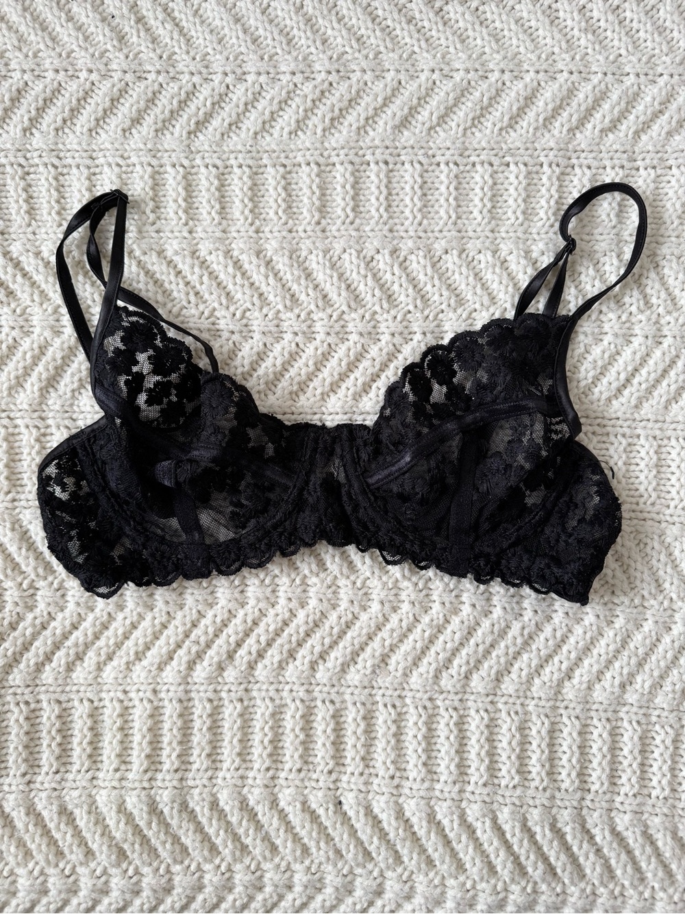 Black Bra Floral Lace Unlined Balconette